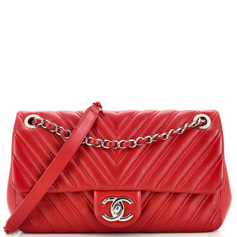 Chanel Double Stitch Flap Bag Chevron Lambskin Medium Red 22176322