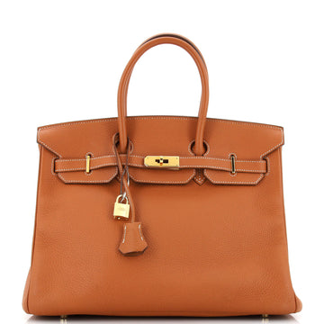 Hermes Birkin Handbag Brown Clemence with Gold Hardware 35