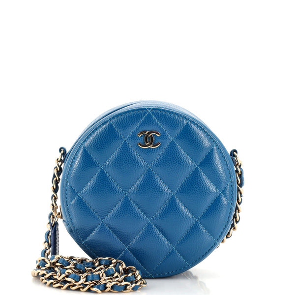 Chanel Round Clutch with Chain Quilted Caviar Mini Blue