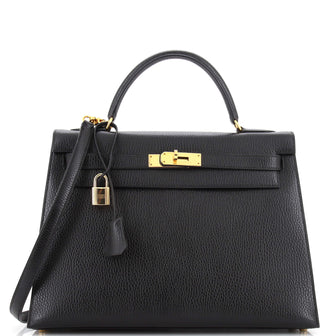 Hermes Kelly Handbag Black Ardennes with Gold Hardware 32