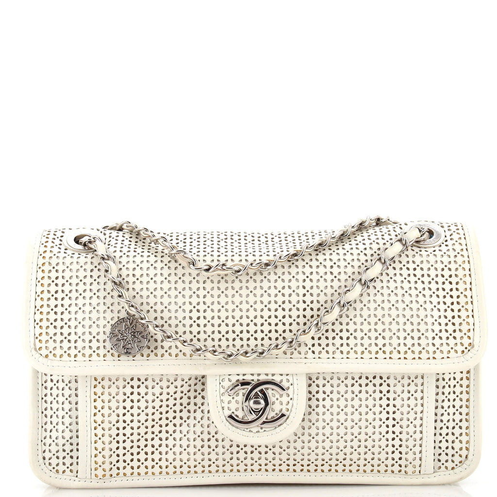 Chanel Up In The Air Flap Bag Perforated Leather Medium White 22176342
