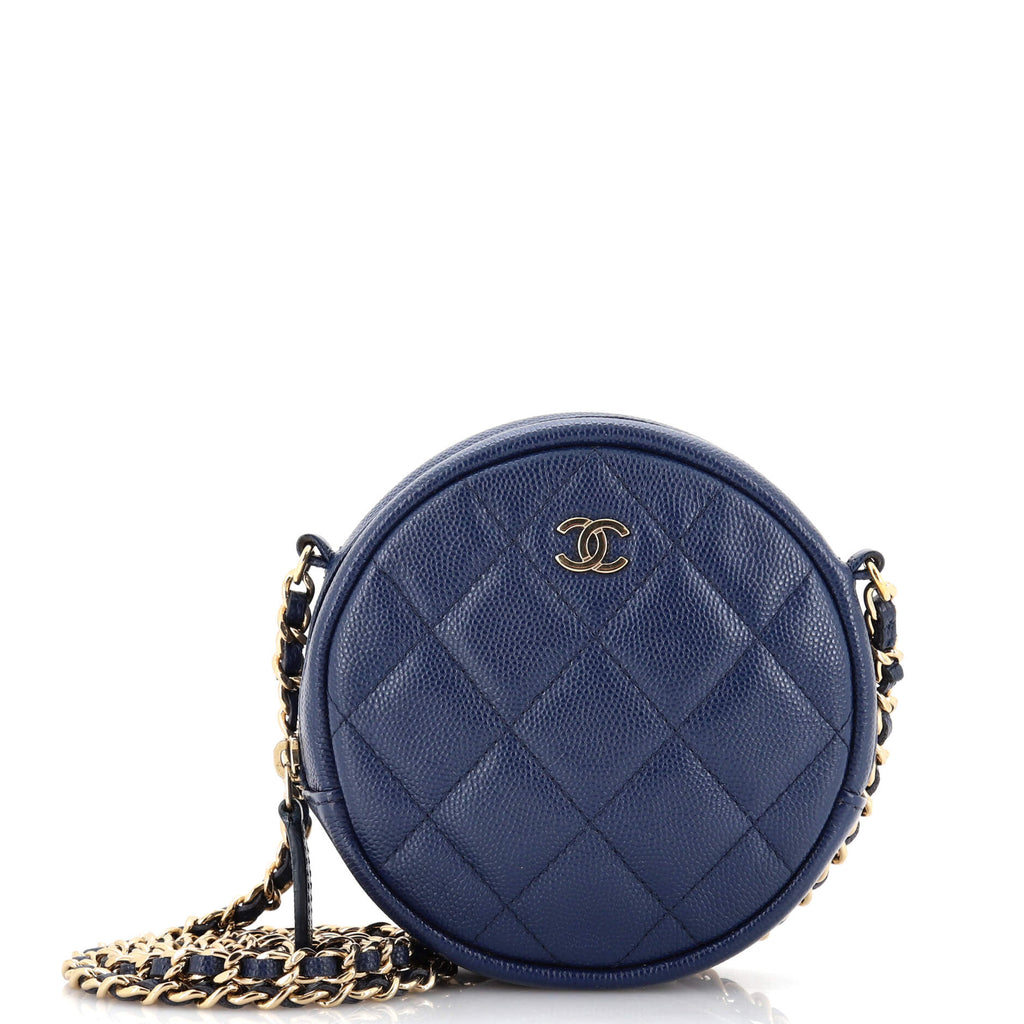 Chanel Round Clutch with Chain Quilted Caviar Mini Blue 22176343