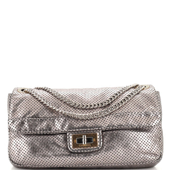 Chanel Drill Flap Bag Perforated Leather Medium Silver 22176350