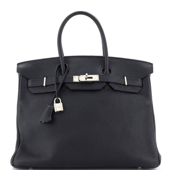 Hermes Birkin Handbag Black Clemence with Palladium Hardware 35
