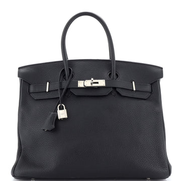 Hermes Birkin Handbag Black Clemence with Palladium Hardware 35