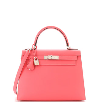 Hermes Kelly Handbag Pink Epsom with Palladium Hardware 28