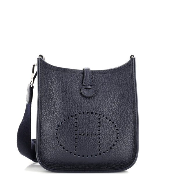 Hermes Black Leather Clemence Logo Crossbody Bag