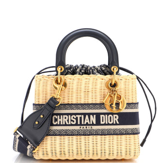 Christian Dior Lady Dior Bag Wicker and Oblique Canvas Medium