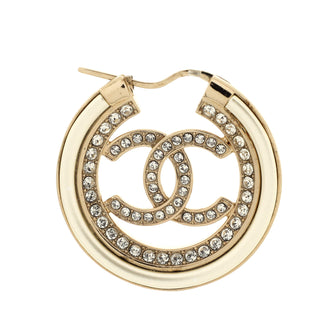 Chanel CC Round Hoop Earrings Metal with Crystals