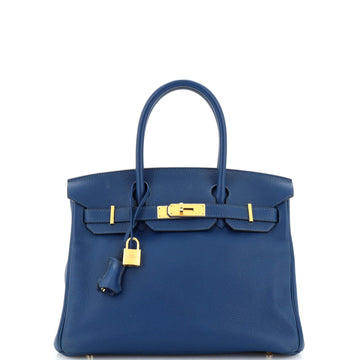 Hermes Birkin Handbag Blue Novillo with Gold Hardware 30