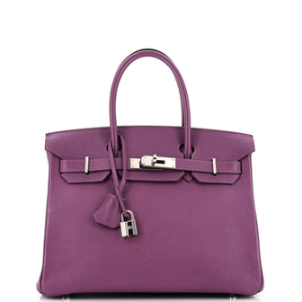 Hermes Birkin Handbag Purple Chevre Mysore with Palladium Hardware 30  Purple 221769108