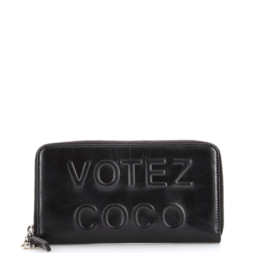 Chanel Votez Coco Zip Around Wallet Embossed Leather Black 221769124