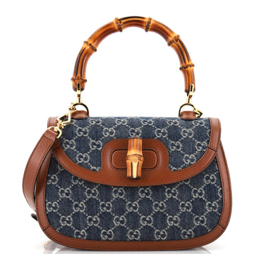 Gucci Bamboo Top Handle Bag GG Denim Medium