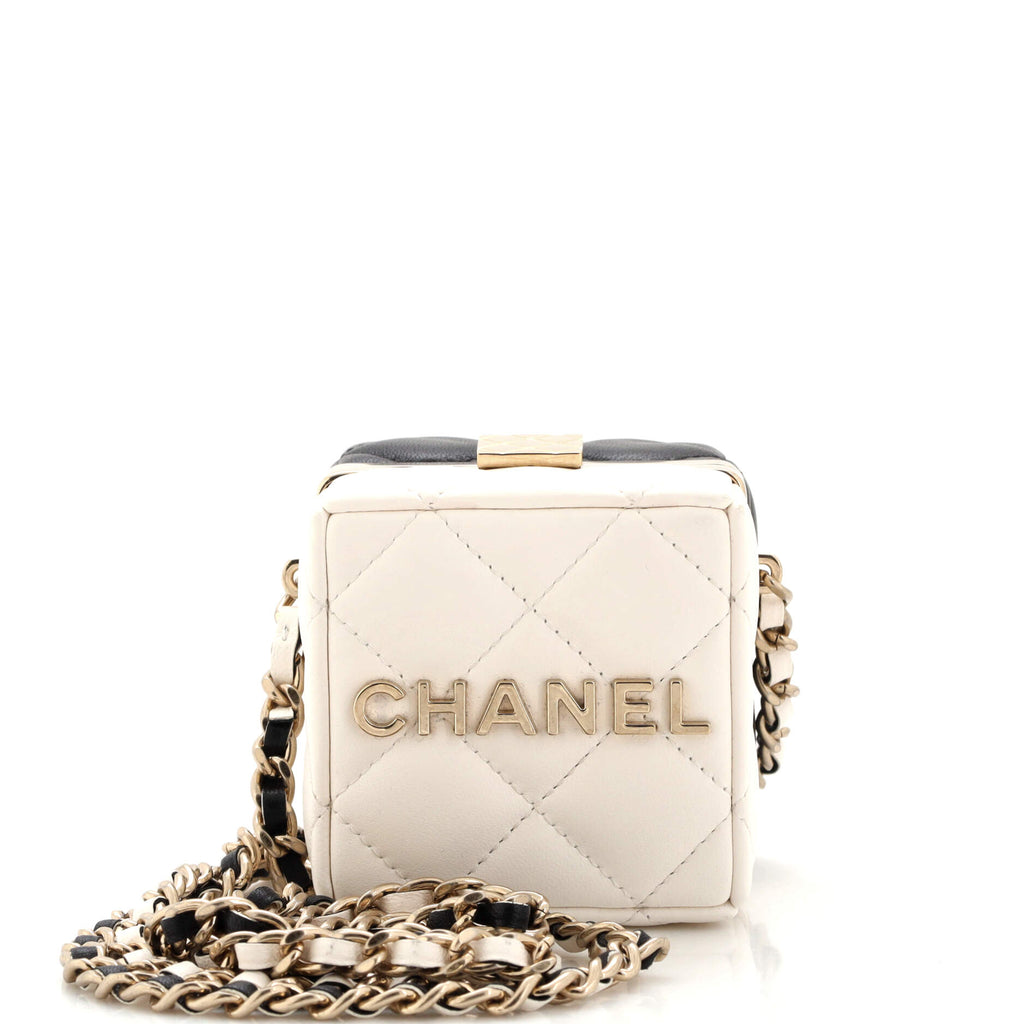 Chanel CC Kisslock Frame Top Handle Clutch with Chain Quilted Lambskin Mini  White 22695718