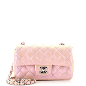 Chanel Classic Single Flap Bag Quilted Iridescent Lambskin Mini Pink  221769187