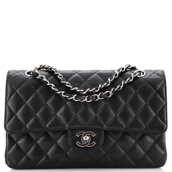 Chanel Vintage Classic Double Flap Bag Quilted Caviar Medium