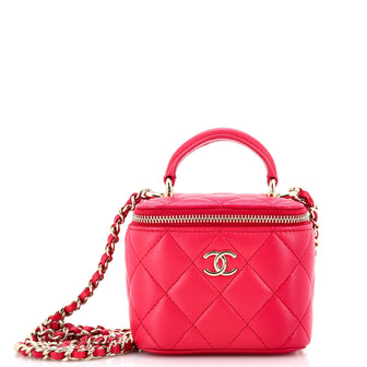 Chanel Classic Top Handle Vanity Case with Chain Quilted Lambskin Mini Pink  221769229