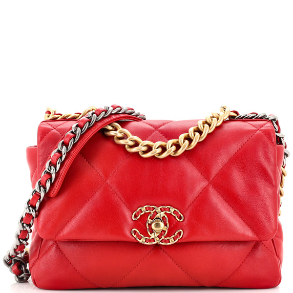 Chanel 19 Flap Bag Quilted Leather Medium Red