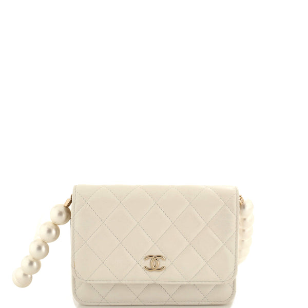 Chanel Red Quilted Lambskin Faux Pearl Chain Flap Bag