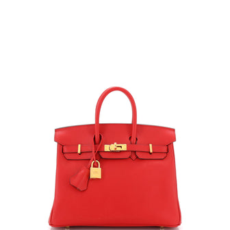 Hermes Birkin Handbag Red Swift with Gold Hardware 25