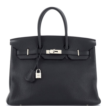 Hermes Birkin Handbag Black Clemence with Palladium Hardware 35