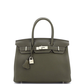 Hermes Birkin Handbag Green Togo with Palladium Hardware 30