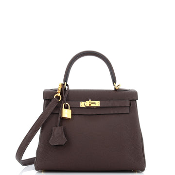 Hermes Kelly Handbag Brown Togo with Gold Hardware 25