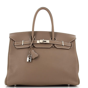 Hermes Birkin Handbag Grey Clemence with Palladium Hardware 35