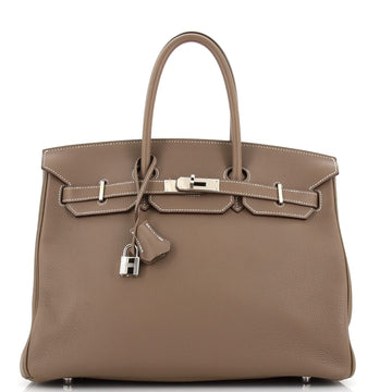 Hermes Birkin Handbag Grey Clemence with Palladium Hardware 35