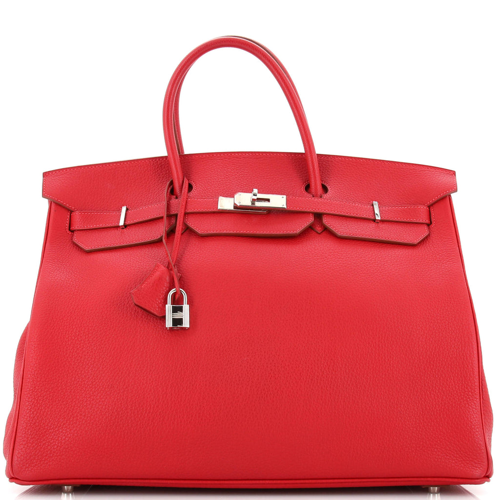 Hermes Birkin Handbag Red Fjord with Palladium Hardware 40 Red