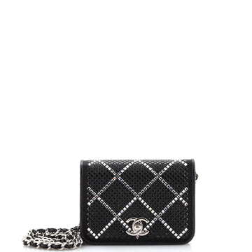 Chanel CC Flap Card Holder on Chain Strass Embellished Satin Mini
