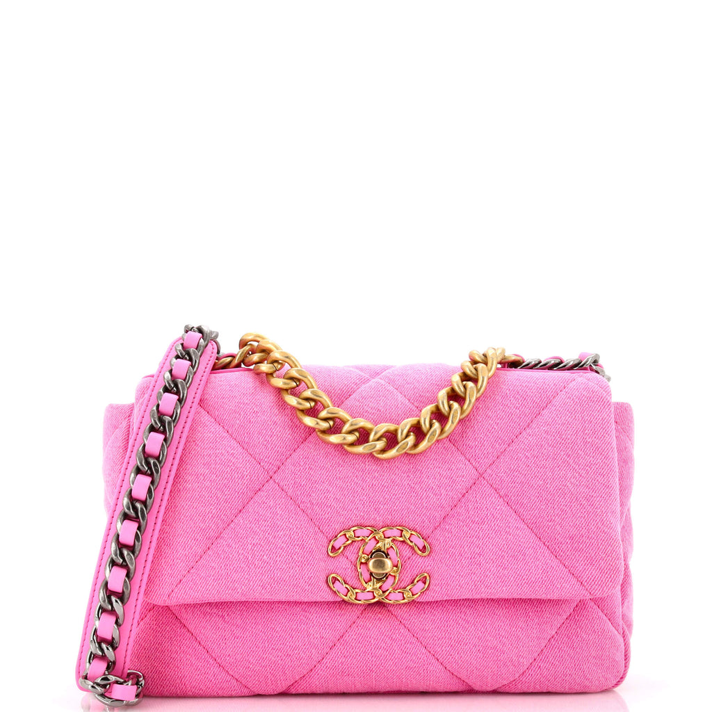 Chanel 19 Flap Bag Quilted Denim Medium Pink 221769346