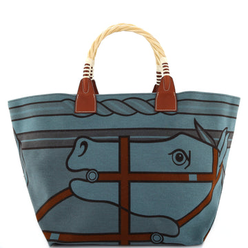 Hermes Sac Steeple Tote Printed Toile with Wood