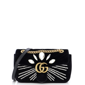 Gucci GG Marmont Flap Bag Embellished Matelasse Velvet Small