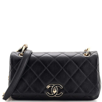 Chanel Twist Chain Enamel CC Flap Bag Quilted Lambskin Large Black