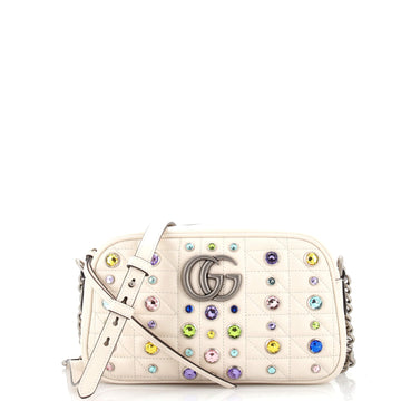 Gucci GG Marmont Shoulder Bag Crystal Embellished Mixed Matelasse Leather Small