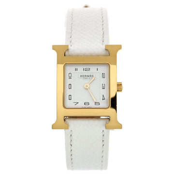 Hermes Heure H Quartz Watch Plated Metal and Leather 21