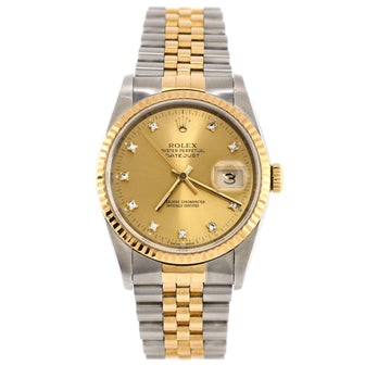 Rolex Oyster Perpetual Datejust Automatic Watch Stainless Steel and Yellow Gold with Diamond Markers 36