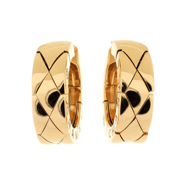 Chanel Matelasse Huggie Hoop Earrings 18K Yellow Gold