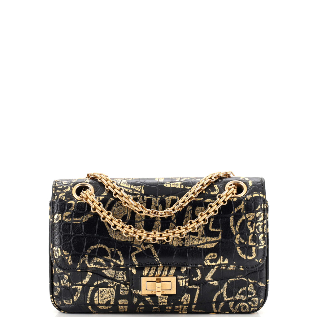 Chanel Reissue 2.55 Flap Bag Graffiti Crocodile Embossed Calfskin Mini  Black 22176947