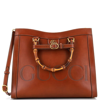Gucci Diana NM Logo Bamboo Handle Tote Embossed Leather Medium