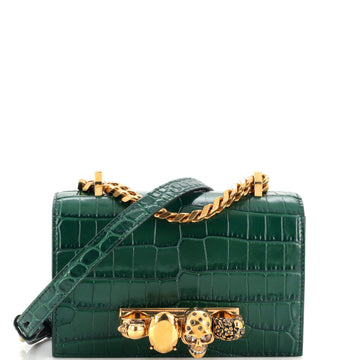 Alexander McQueen Jeweled Flap Bag Crocodile Embossed Leather Small