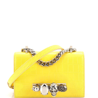 Alexander McQueen Jeweled Flap Bag Crocodile Embossed Leather Small