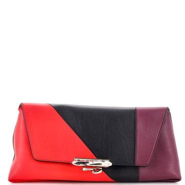 Alexander McQueen Four Ring Fold Over Flap Clutch Leather Large