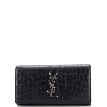 Saint Laurent Classic Monogram Flap Wallet Crocodile Embossed Leather