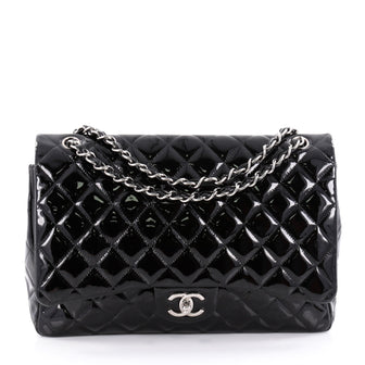 Chanel Classic Double Flap Bag Quilted Patent Maxi Black