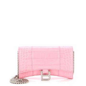 Balenciaga Hourglass Chain Wallet Crocodile Embossed Leather