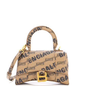 Balenciaga Hourglass Top Handle Bag Allover Logo Monogram Coated Canvas XS
