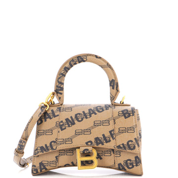 Balenciaga Hourglass Top Handle Bag Allover Logo Monogram Coated Canvas XS