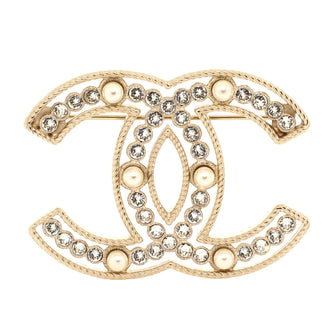 Chanel CC Brooch Metal with Crystals and Faux Pearls